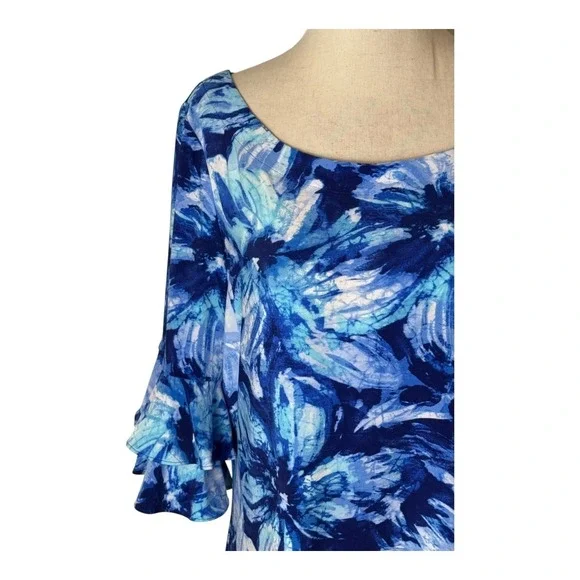 Pappagallo Dress Women Medium Blue Floral Bell Sleeve Mini Boho Flowy‎ Beach - Picture 10 of 11